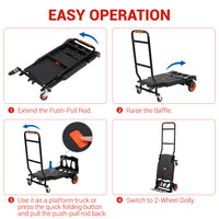 Garvee Folding Hand Truck, 330 Lbs Capacity Heavy Duty Dolly Cart, 2 in 1 Convertible Hand Cart with 4 Wheels and 2 Elastic Ropes, Collapsible Platform Cart for Moving, Luggage, Travel, Shopping, Warehouse