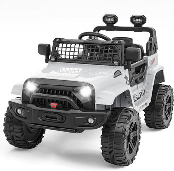 Garvee Ride P Series 12V Kids Electric Vehicles with Remote Control Spring Suspension, LED Lights, Bluetooth, 2 Speeds - Whtie