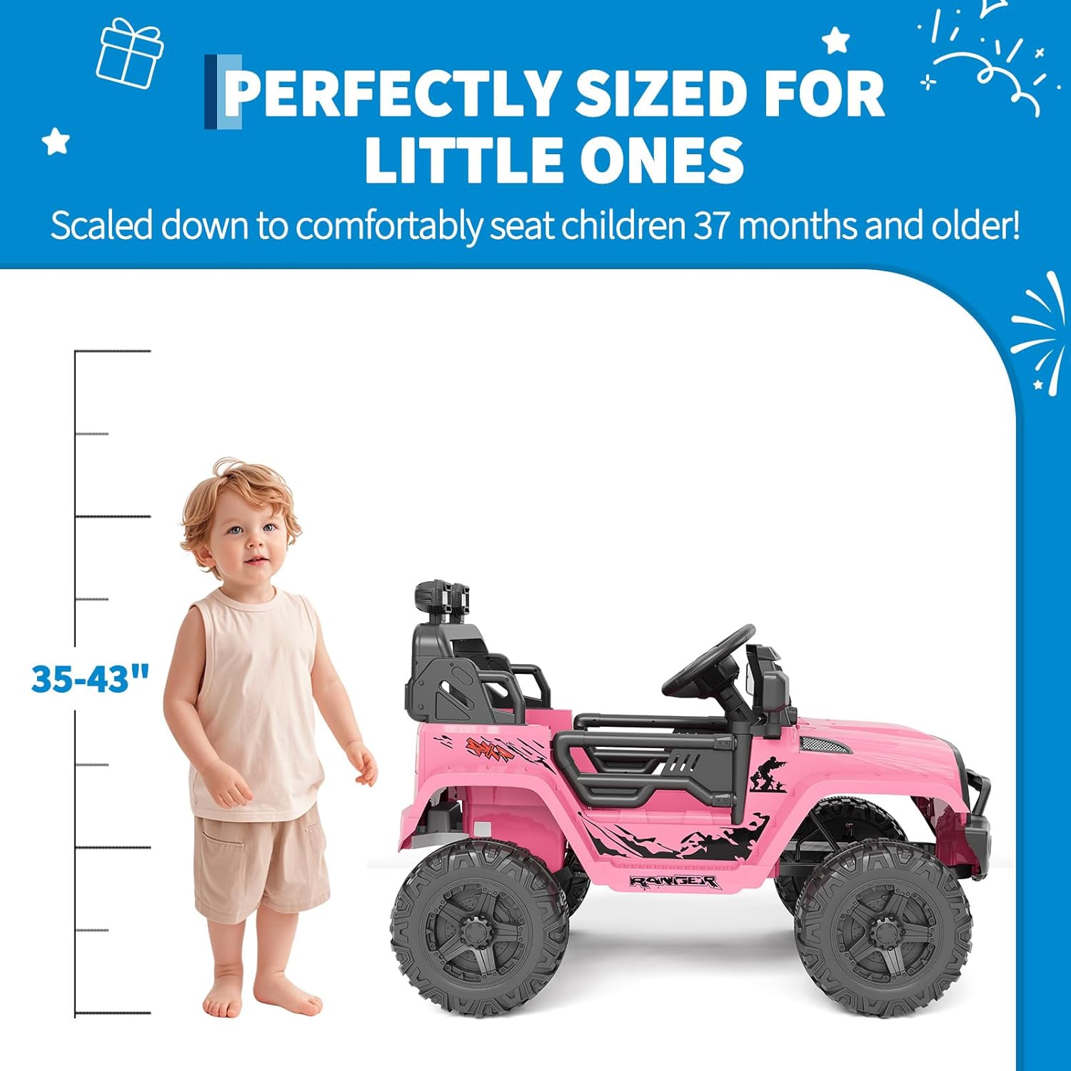 Garvee Ride P Series 12V Kids Electric Vehicles with Remote Control Spring Suspension, LED Lights, Bluetooth, 2 Speeds - Pink