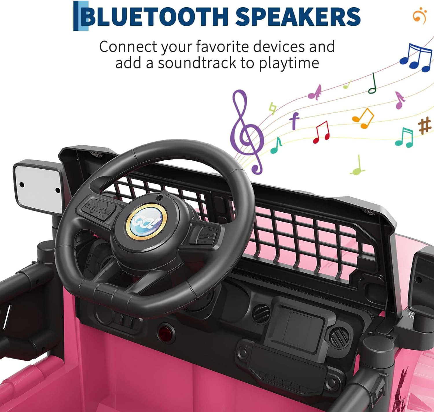 Garvee Ride P Series 12V Kids Electric Vehicles with Remote Control Spring Suspension, LED Lights, Bluetooth, 2 Speeds - Pink