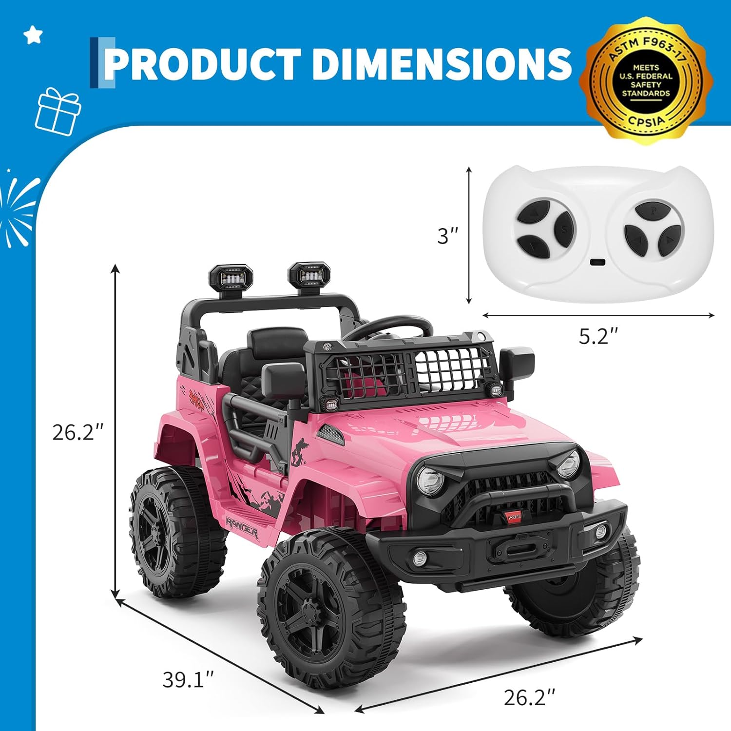 Garvee Ride P Series 12V Kids Electric Vehicles with Remote Control Spring Suspension, LED Lights, Bluetooth, 2 Speeds - Pink
