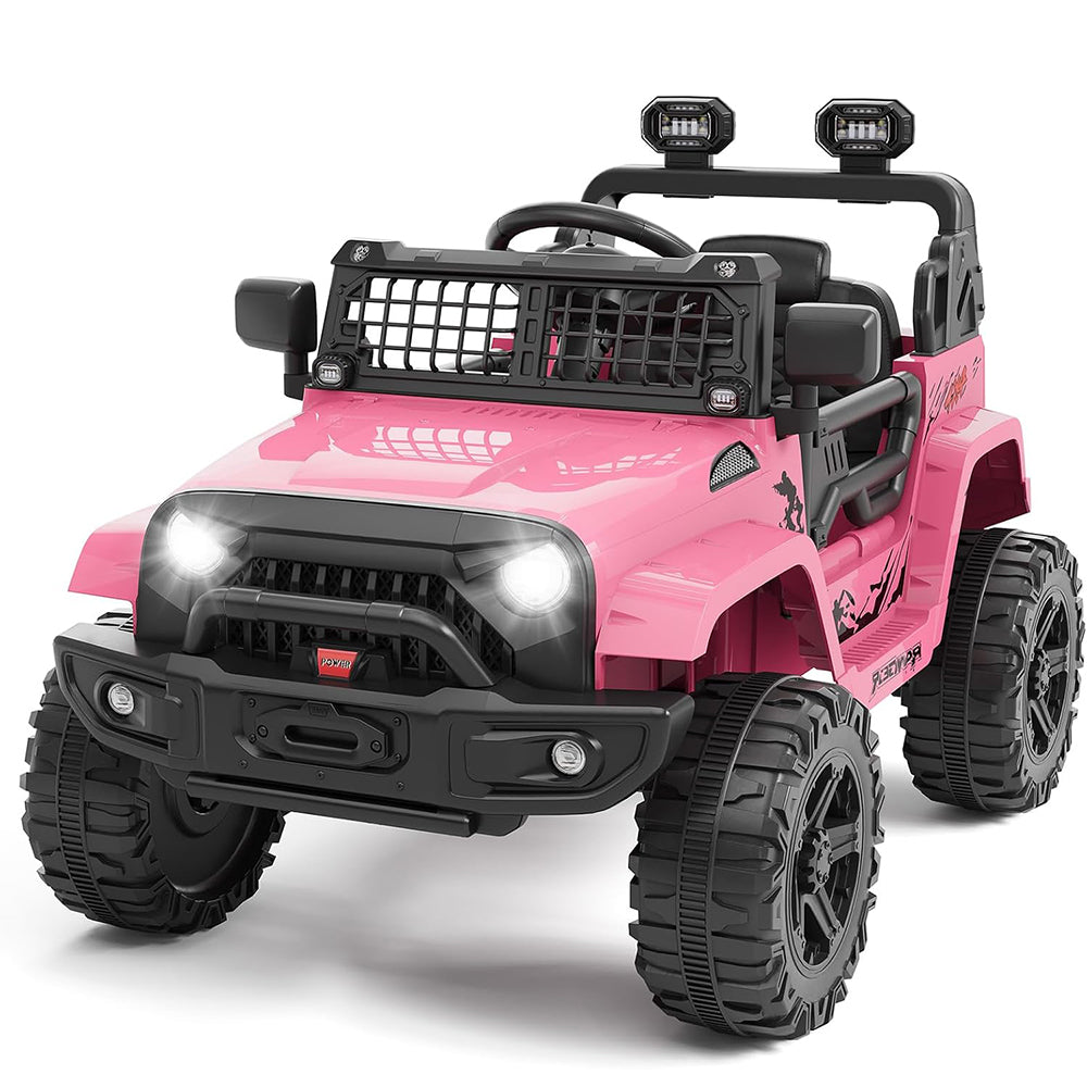 Garvee Ride P Series 12V Kids Electric Vehicles with Remote Control Spring Suspension, LED Lights, Bluetooth, 2 Speeds - Pink