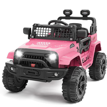 Garvee Ride P Series 12V Kids Electric Vehicles with Remote Control Spring Suspension, LED Lights, Bluetooth, 2 Speeds - Pink