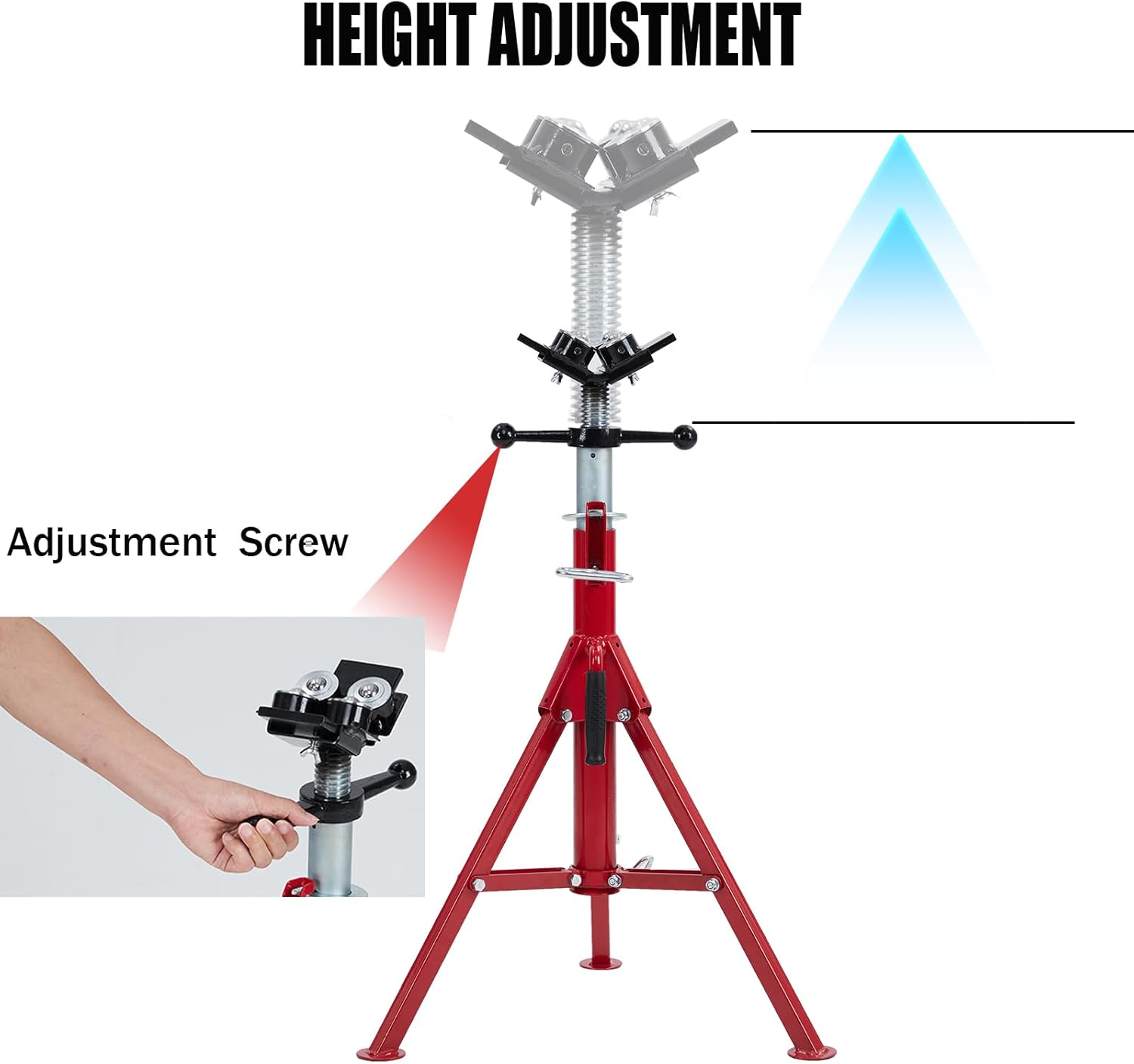 Garvee V-Head Pipe Jack, 28-52" Adjustable, 1/8"-12" Cap, 2500 lb Load