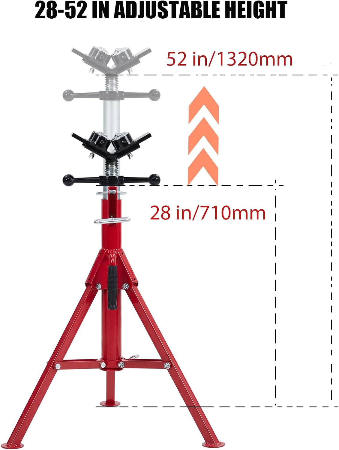 Garvee V-Head Pipe Jack, 28-52" Adjustable, 1/8"-12" Cap, 2500 lb Load