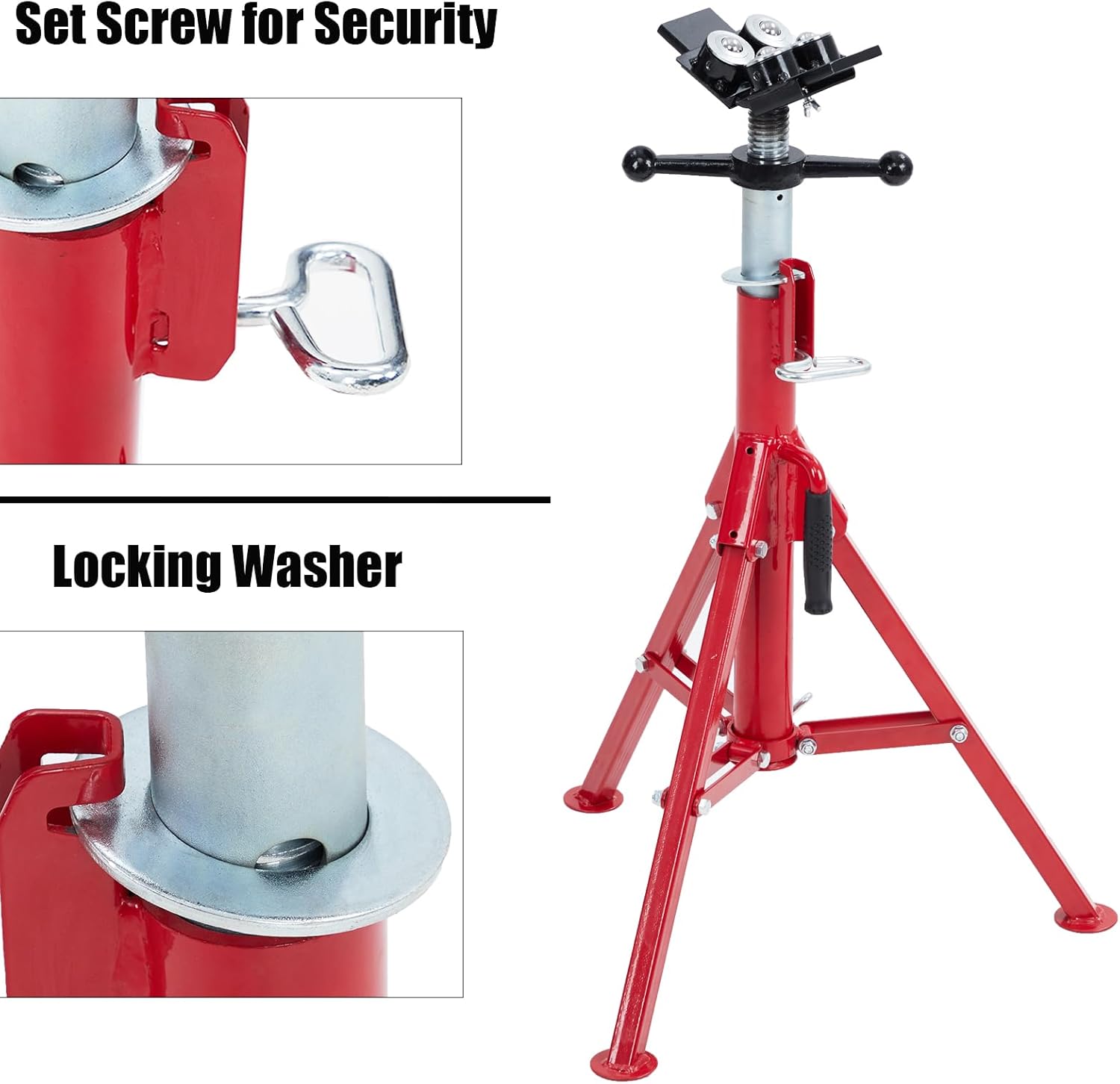 Garvee V-Head Pipe Jack, 28-52" Adjustable, 1/8"-12" Cap, 2500 lb Load