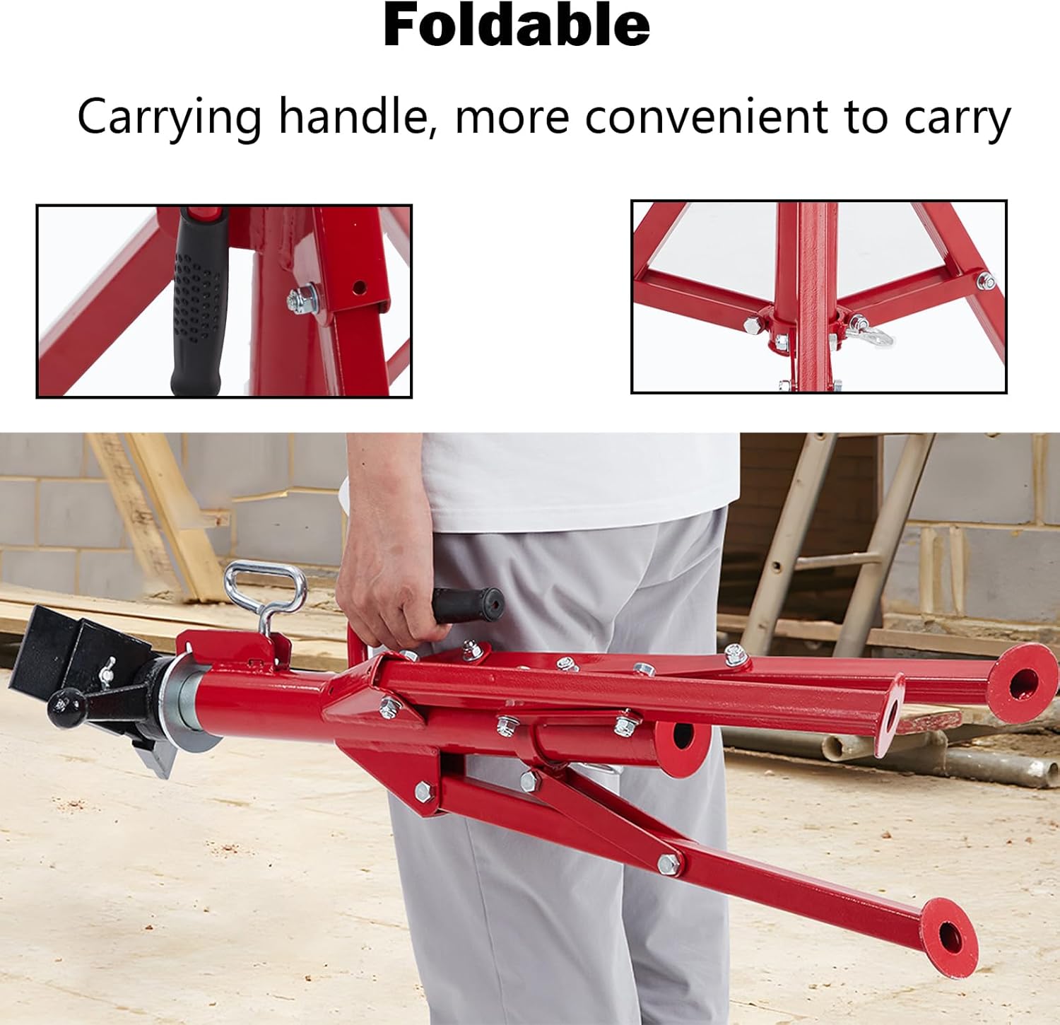 Garvee V-Head Pipe Jack, 28-52" Adjustable, 1/8"-12" Cap, 2500 lb Load