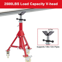 Garvee Adjustable V-Head Pipe Jack Stand with Casters, 28-52 Inch Height, 2500 lb Capacity, Heavy Duty Carbon Steel, Foldable & Portable, Corrosion-Resistant, Suitable for Various Applications