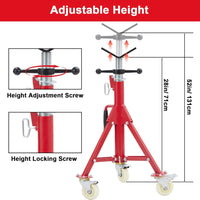 Garvee Adjustable V-Head Pipe Jack Stand with Casters, 28-52 Inch Height, 2500 lb Capacity, Heavy Duty Carbon Steel, Foldable & Portable, Corrosion-Resistant, Suitable for Various Applications