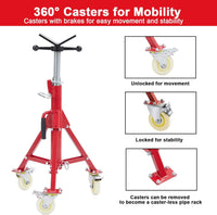 Garvee Adjustable V-Head Pipe Jack Stand with Casters, 28-52 Inch Height, 2500 lb Capacity, Heavy Duty Carbon Steel, Foldable & Portable, Corrosion-Resistant, Suitable for Various Applications