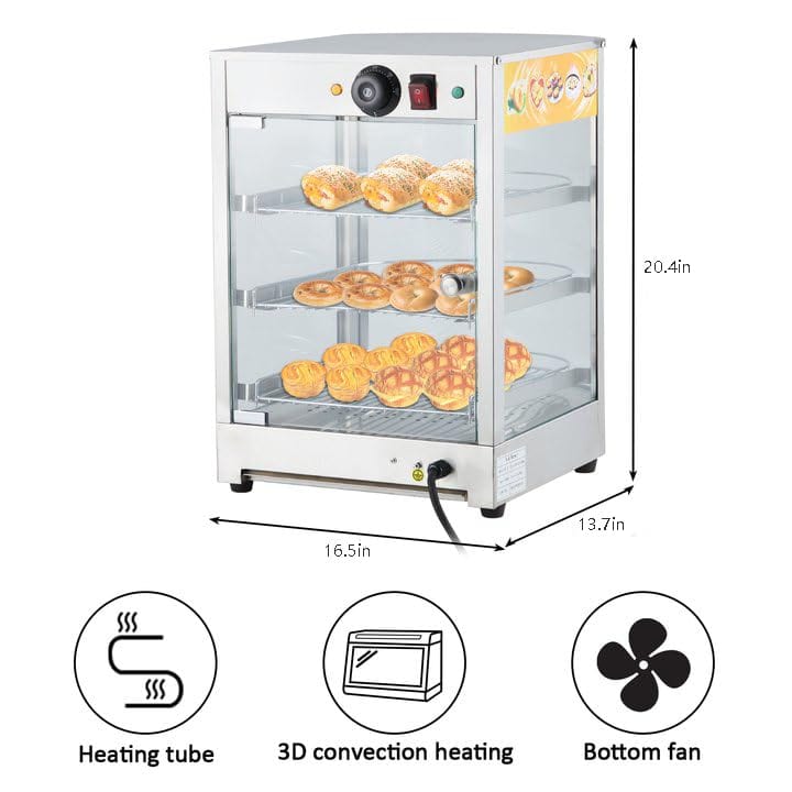 14-inch 3-Tier Food Warmer, 800W with 3D Heating for Cafes - GARVEE
