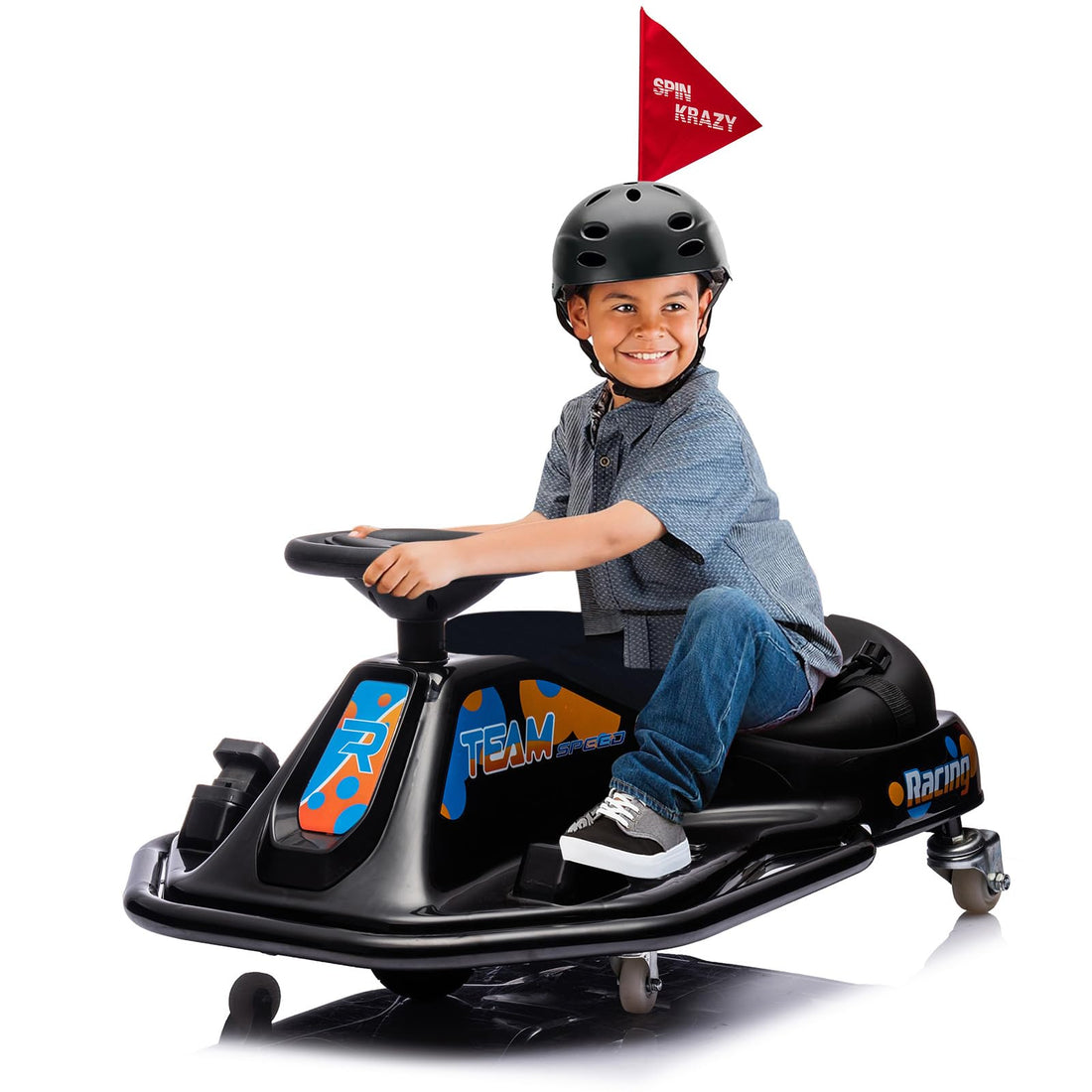 360 Degrees Rotating Ride On Drift Car,Electric Drifting Go Kart,24V Ride On Race Car,Variable Speed for Kids,Simplified Drift System,Flashing Lights, Flag, Music