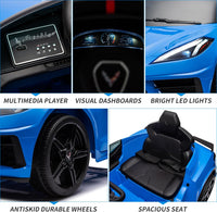 Garvee Ride - P Series: 12V Kids Ride on Car Licensed Corvette Battery Powered Car Toddles Electric Sports Car Toy with Remote Control, Visual Dashboard, LED Lights, Music, Gifts for Boys Girls, Dark Blue