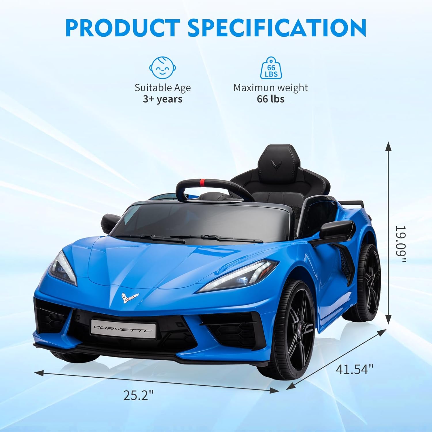Garvee Ride - P Series: 12V Kids Ride on Car Licensed Corvette Battery Powered Car Toddles Electric Sports Car Toy with Remote Control, Visual Dashboard, LED Lights, Music, Gifts for Boys Girls, Dark Blue