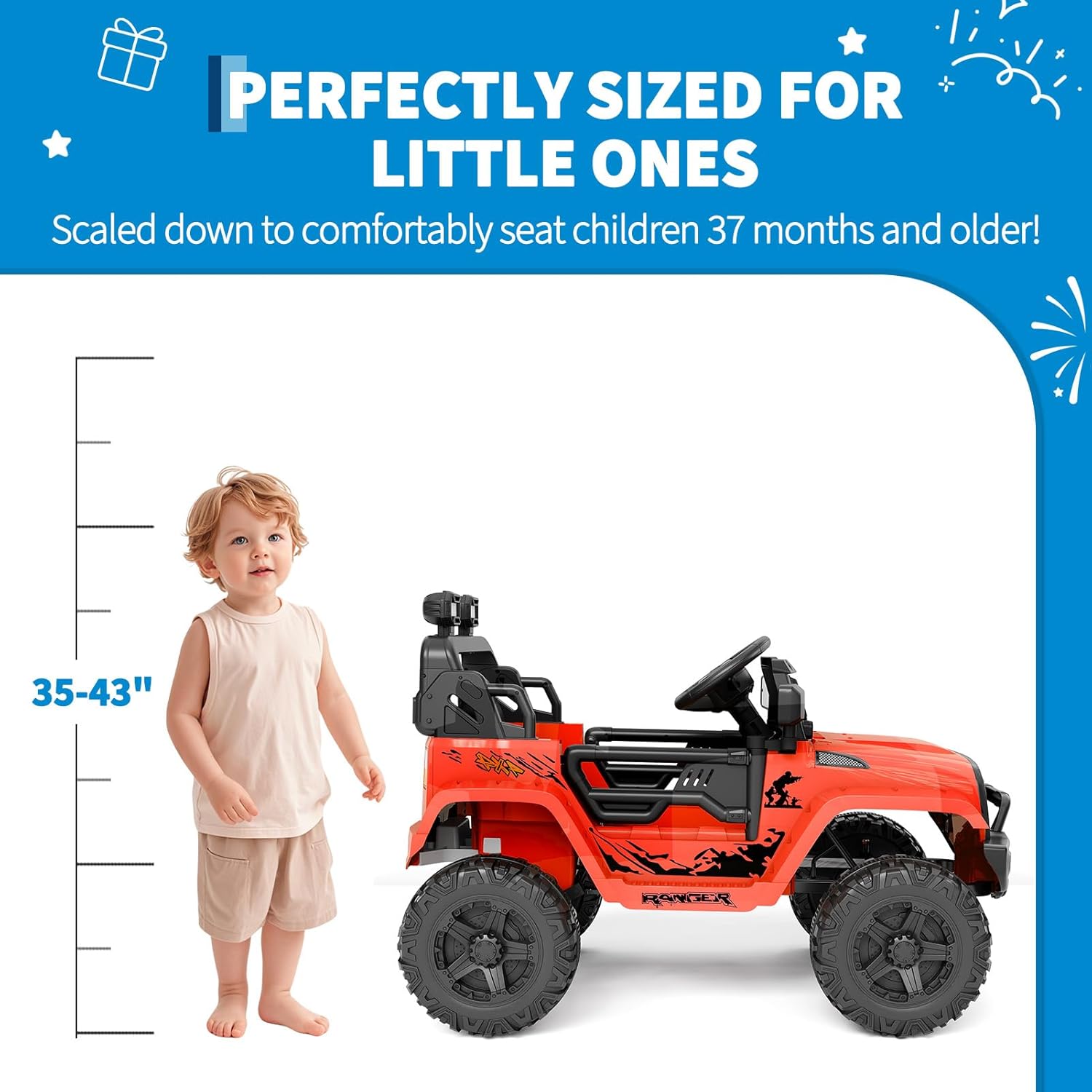 Garvee Ride P Series 12V Kids Electric Vehicles with Remote Control Spring Suspension, LED Lights, Bluetooth, 2 Speeds - Red