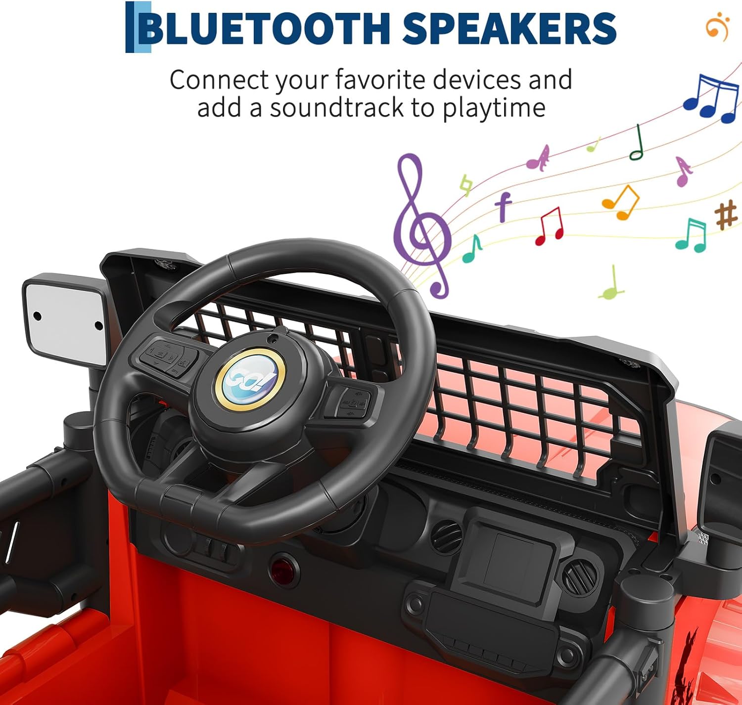 Garvee Ride P Series 12V Kids Electric Vehicles with Remote Control Spring Suspension, LED Lights, Bluetooth, 2 Speeds - Red