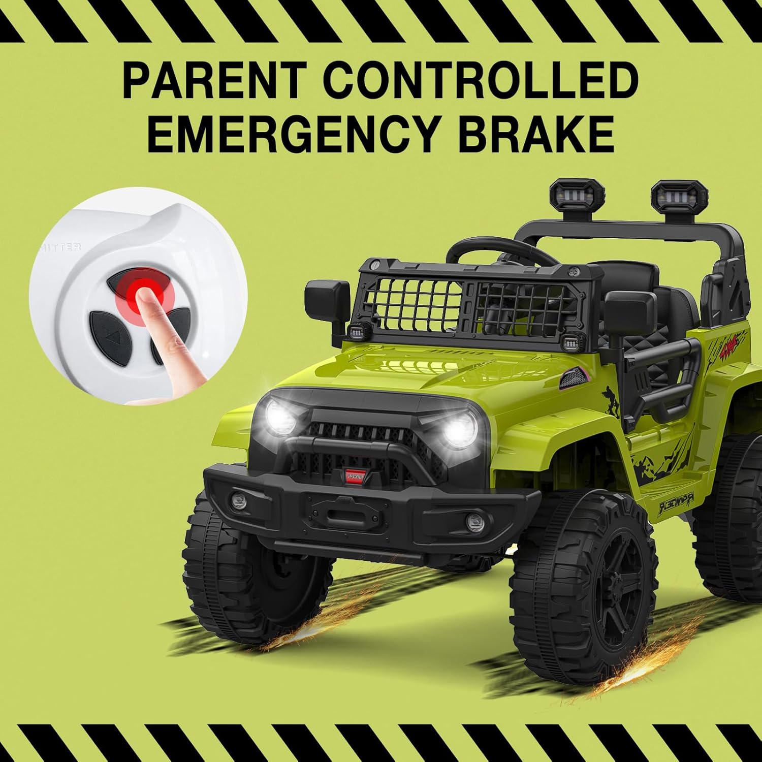 Garvee Ride P Series 12V Kids Electric Vehicles with Remote Control Spring Suspension, LED Lights, Bluetooth, 2 Speeds - Green