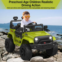 Garvee Ride P Series 12V Kids Electric Vehicles with Remote Control Spring Suspension, LED Lights, Bluetooth, 2 Speeds - Green