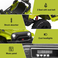 Garvee Ride P Series 12V Kids Electric Vehicles with Remote Control Spring Suspension, LED Lights, Bluetooth, 2 Speeds - Green