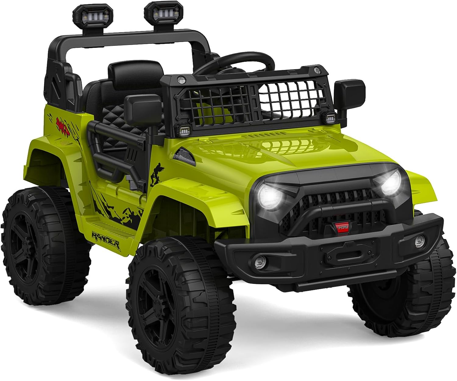 Garvee Ride P Series 12V Kids Electric Vehicles with Remote Control Spring Suspension, LED Lights, Bluetooth, 2 Speeds - Green