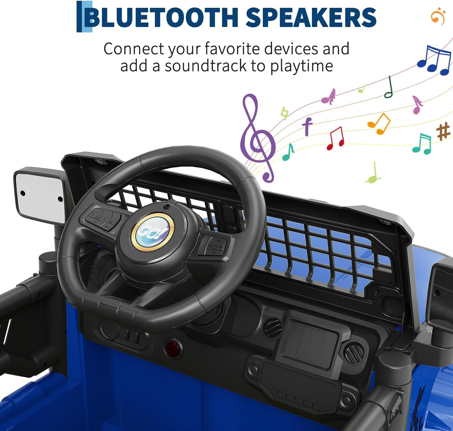 Garvee Ride P Series 12V Kids Electric Vehicles with Remote Control Spring Suspension, LED Lights, Bluetooth, 2 Speeds - Blue