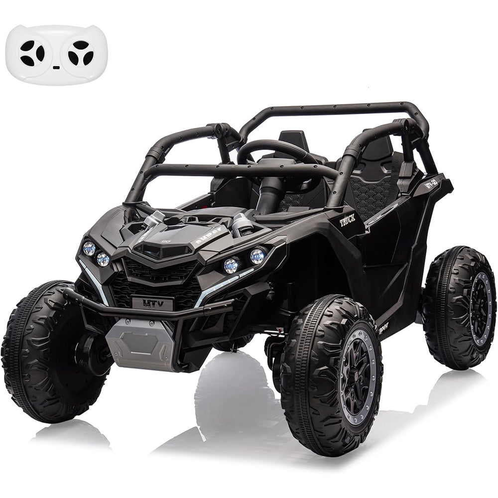 Garvee Ride - P Series: 24V Ride On Utv For Kids,2 Seater 4WD Electric Truck With Remote Control, High And Low Speed Adjustment, Led Lights, 4-wheel shock absorption,One Click Start, Music Player(Black)