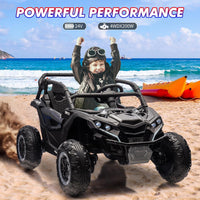 Garvee Ride - P Series: 24V Ride On Utv For Kids,2 Seater 4WD Electric Truck With Remote Control, High And Low Speed Adjustment, Led Lights, 4-wheel shock absorption,One Click Start, Music Player(Black)