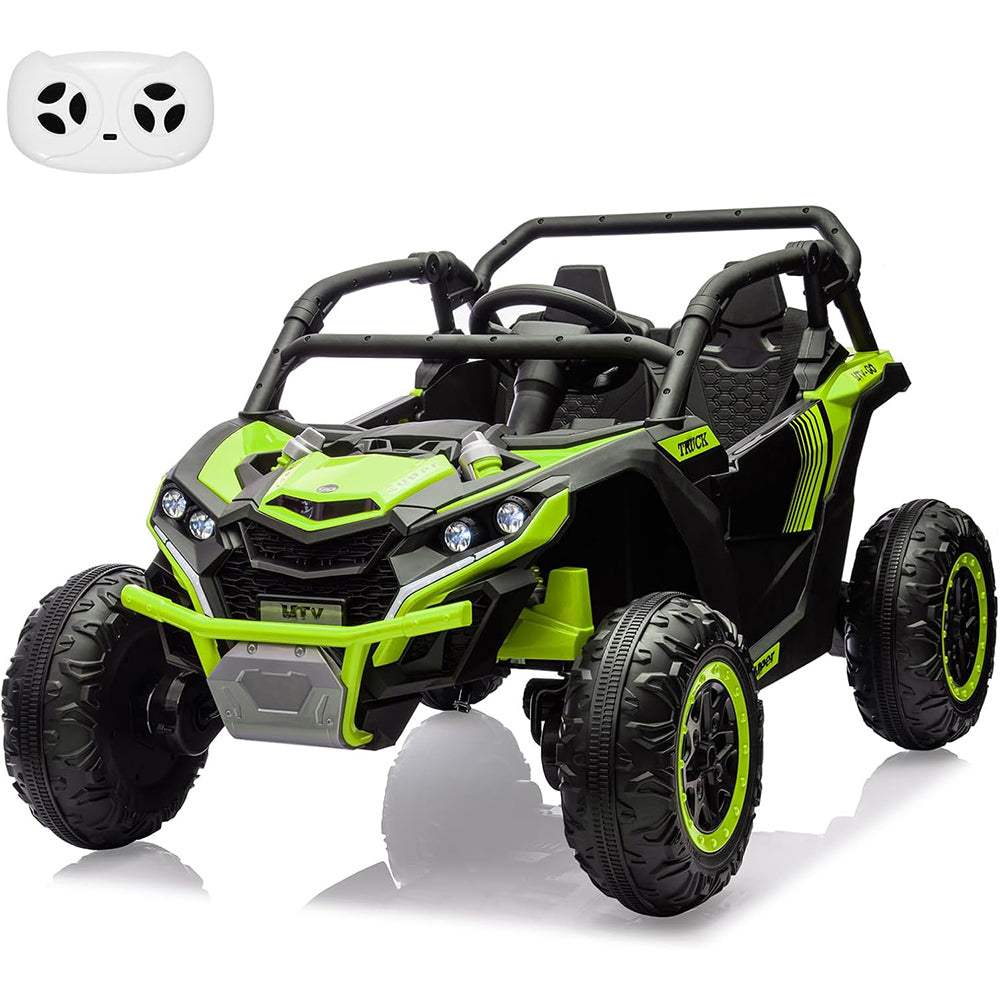 Garvee Ride - P Series: 24V Ride On Utv For Kids,2 Seater 4WD Electric Truck With Remote Control, High And Low Speed Adjustment, Led Lights,4-wheel shock absorption,One Click Start, Music Player (Green)