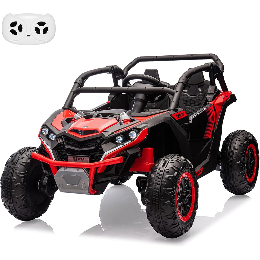 Garvee Ride - P Series: 24V Ride On Utv For Kids,2 Seater 4WD Electric Truck With Remote Control, High And Low Speed Adjustment, Led Lights,4-wheel shock absorption,One Click Start, Music Player (Red)
