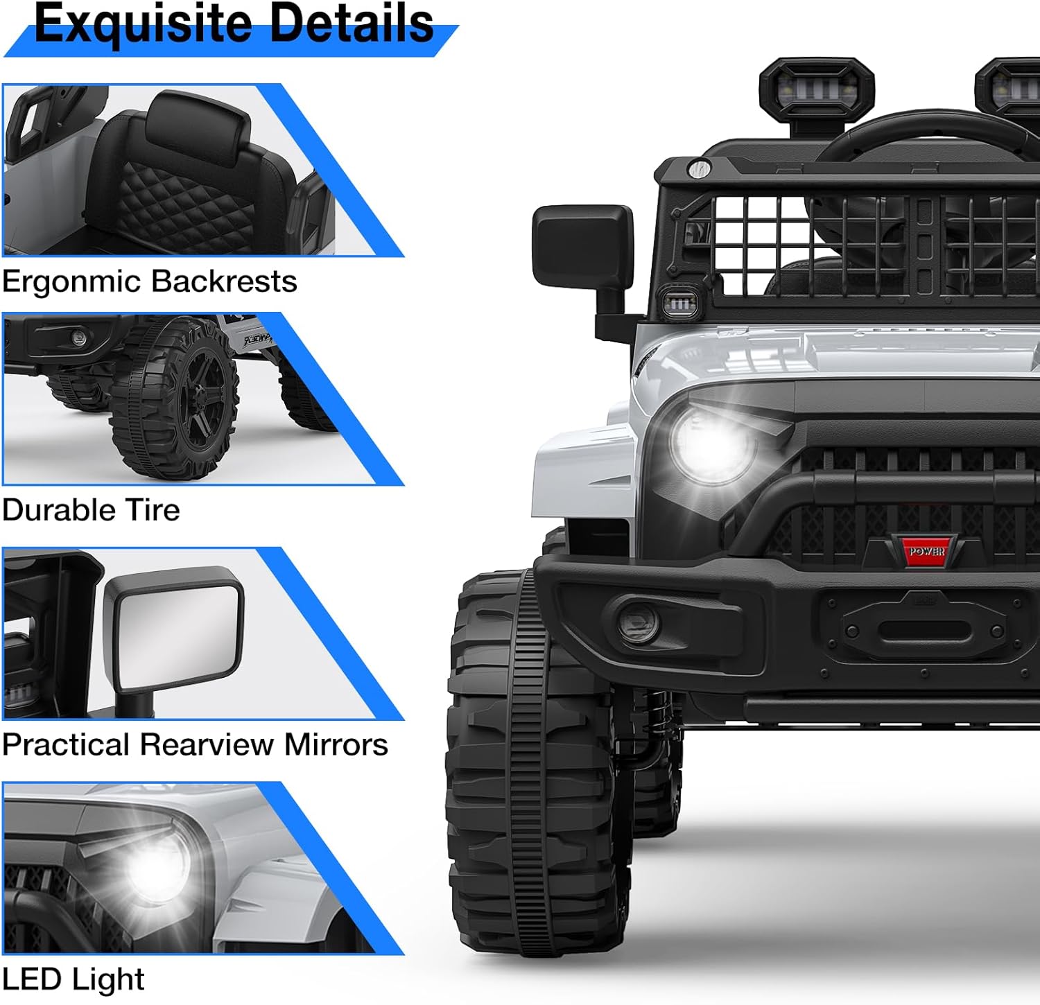 Garvee Ride P Series 12V Kids Electric Ride On Truck Car w/Parent Remote Control, Spring Suspension, LED Lights & AUX Port | Outdoor Ride Toy for Boys Girls 3+ Years