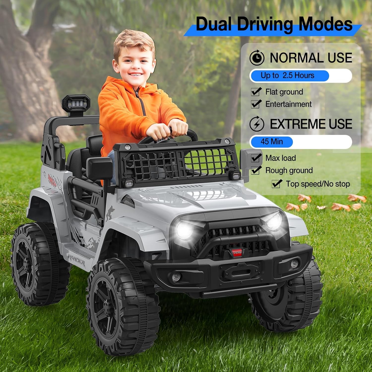 Garvee Ride P Series 12V Kids Electric Ride On Truck Car w/Parent Remote Control, Spring Suspension, LED Lights & AUX Port | Outdoor Ride Toy for Boys Girls 3+ Years