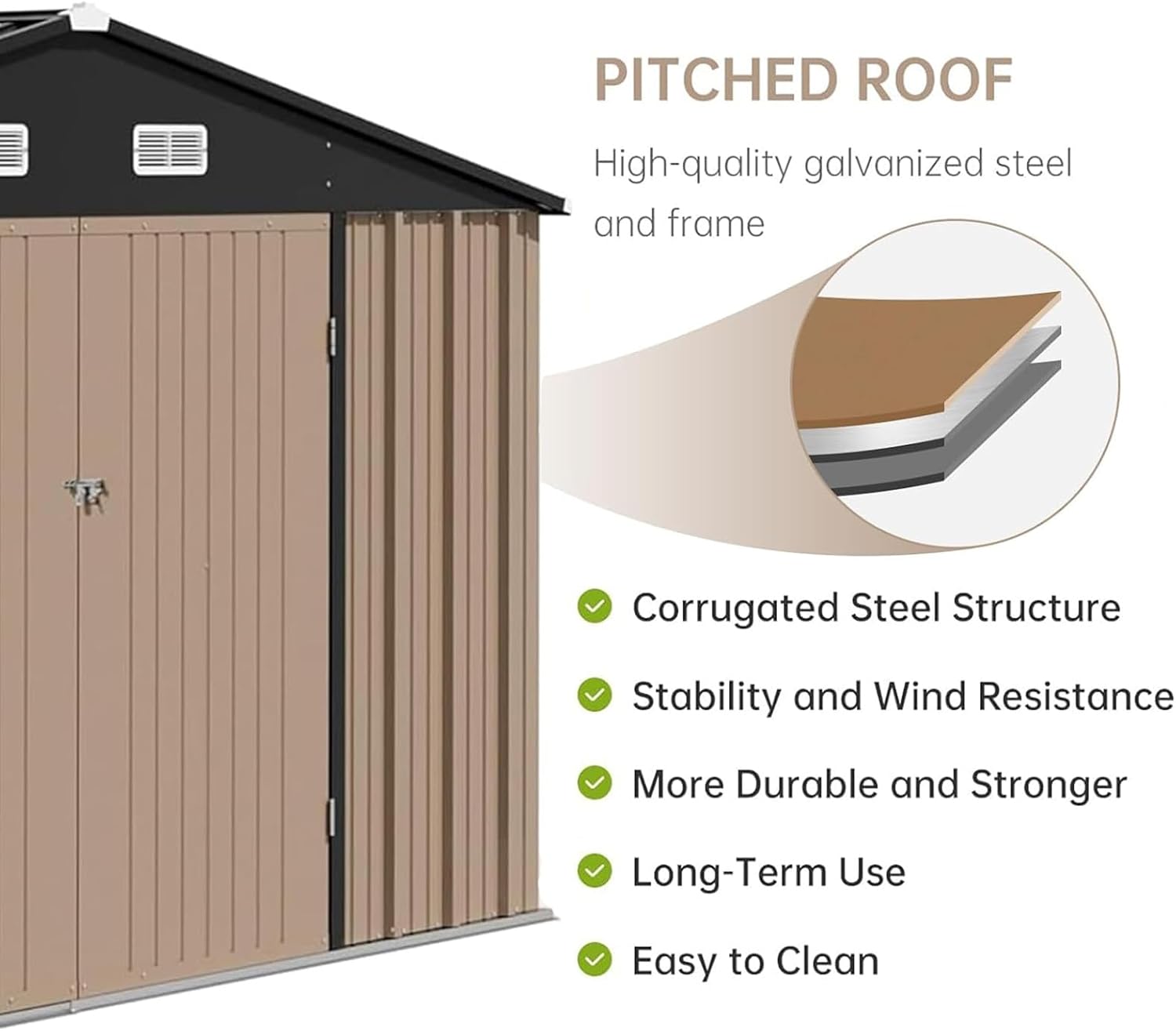 Garvee 12x10 FT Outdoor Storage Shed Galvanized Steel Lockable Doors Ventilated Sloped Roof Easy Assembly Patio Garden Backyard