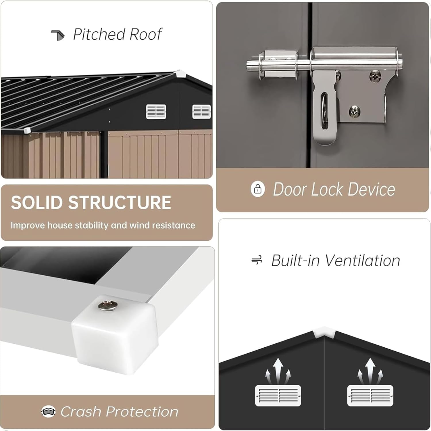 Garvee 12x10 FT Outdoor Storage Shed Galvanized Steel Lockable Doors Ventilated Sloped Roof Easy Assembly Patio Garden Backyard