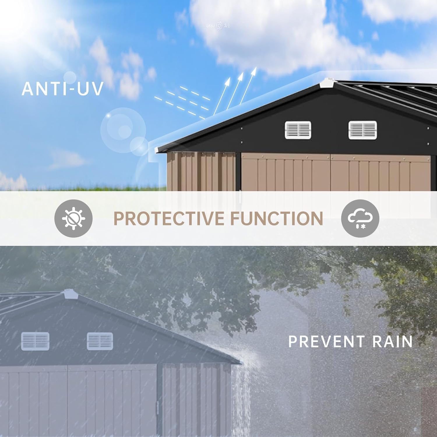 Garvee 12x10 FT Outdoor Storage Shed Galvanized Steel Lockable Doors Ventilated Sloped Roof Easy Assembly Patio Garden Backyard