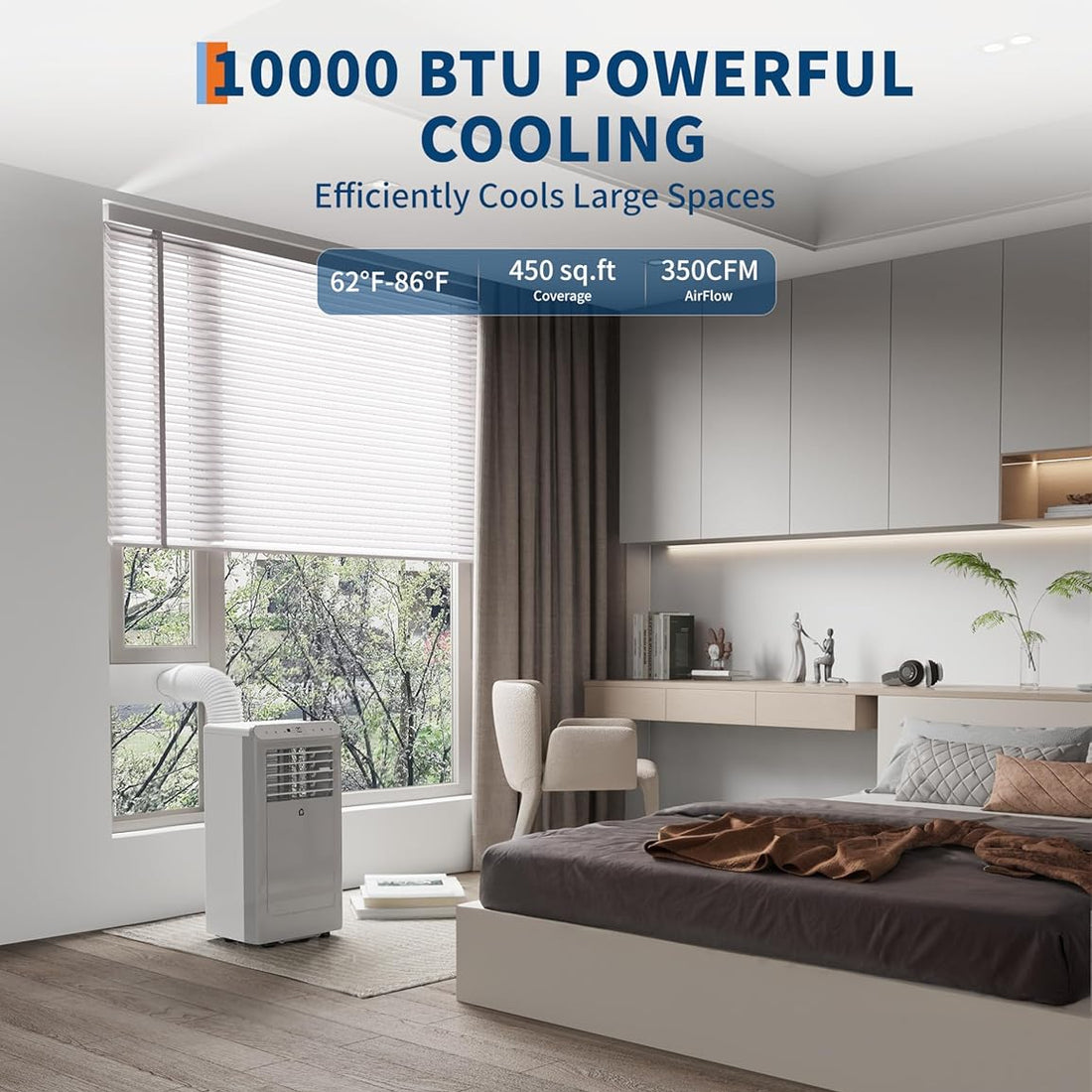 Garvee 10000BTUs Portable Air Conditioner, 3-In-1 Stand UP AC Unit With Dehumidifier, Fan Modes for Room Up to 450 Sq. Ft, Auto Swing, 24 Timer, White