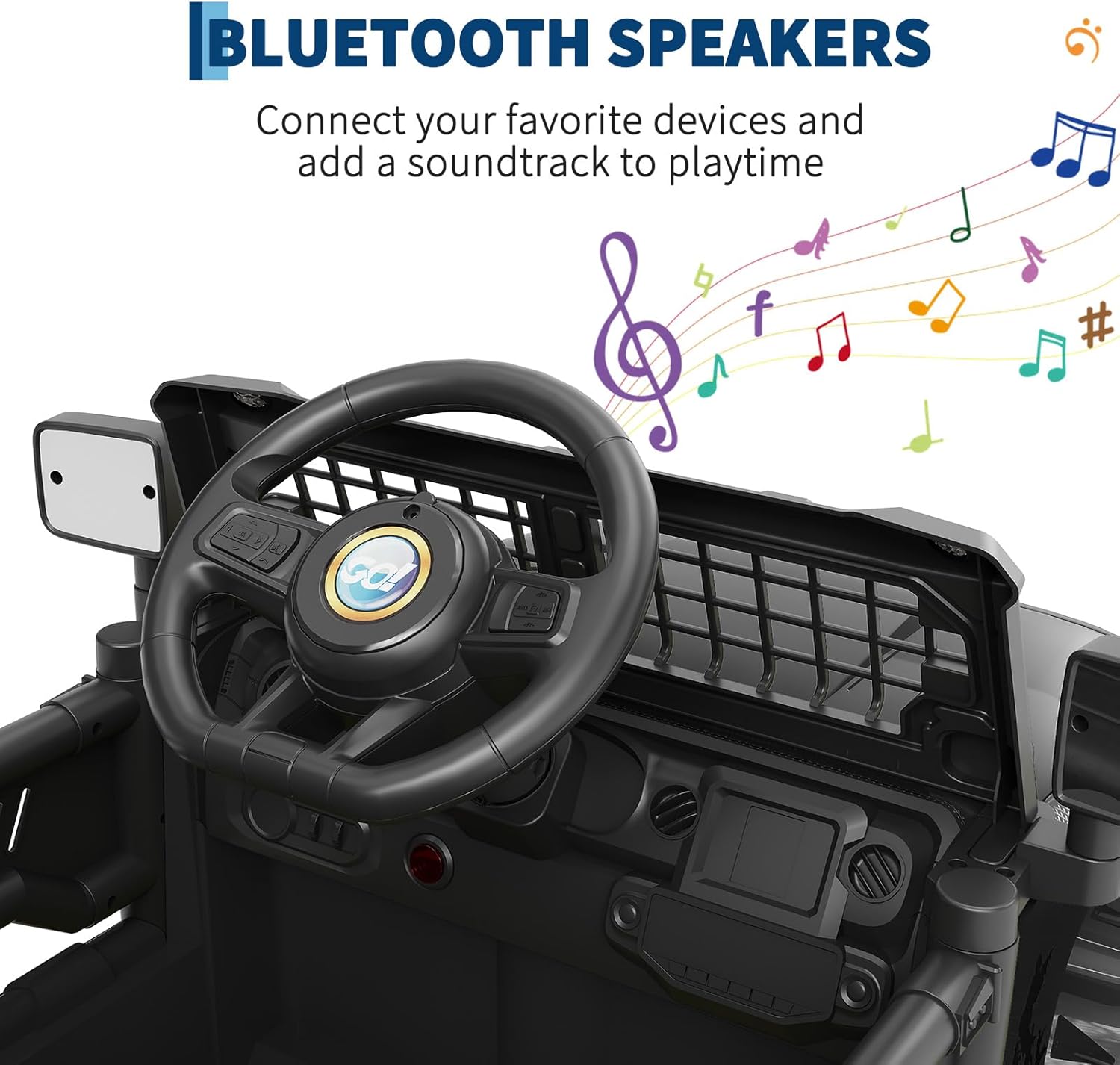 Garvee Ride P Series 12V Kids Electric Vehicles with Remote Control Spring Suspension, LED Lights, Bluetooth, 2 Speeds - Black