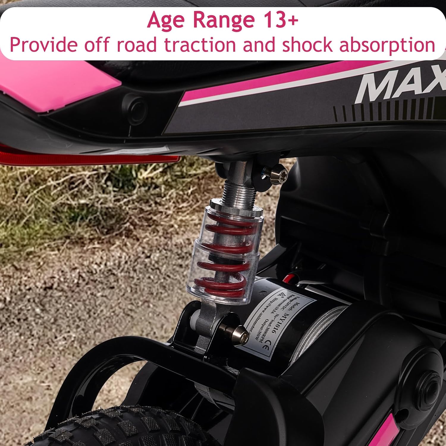 Garvee Ride - T Series: 24V-10A 350W Ride On Electric Dirt Bike For Kids Ages 13+, 14.29MPH, 3-Speed - Pink-7