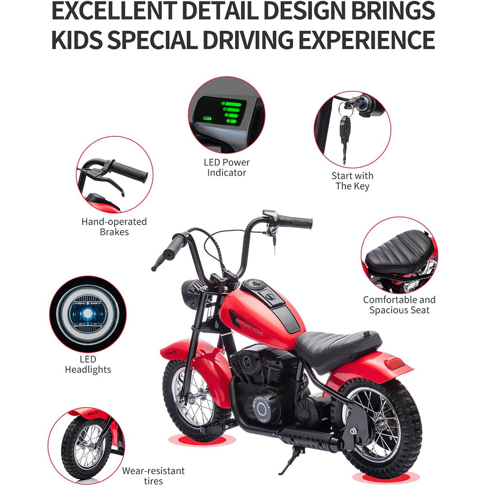Garvee Ride - T Series: 24V Kids Electric Dirt Bike 250W Motor 2 Speeds Leather Seat LED Light 150lbs Capacity Off-Road Trail Ride