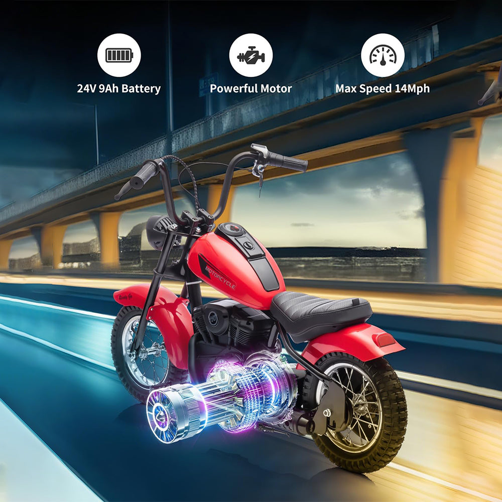 Garvee Ride - T Series: 24V Kids Electric Dirt Bike 250W Motor 2 Speeds Leather Seat LED Light 150lbs Capacity Off-Road Trail Ride