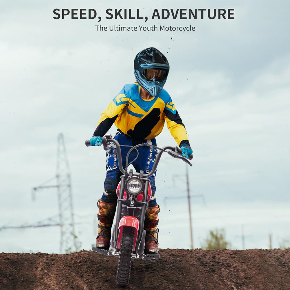 Garvee Ride - T Series: 24V Kids Electric Dirt Bike 250W Motor 2 Speeds Leather Seat LED Light 150lbs Capacity Off-Road Trail Ride