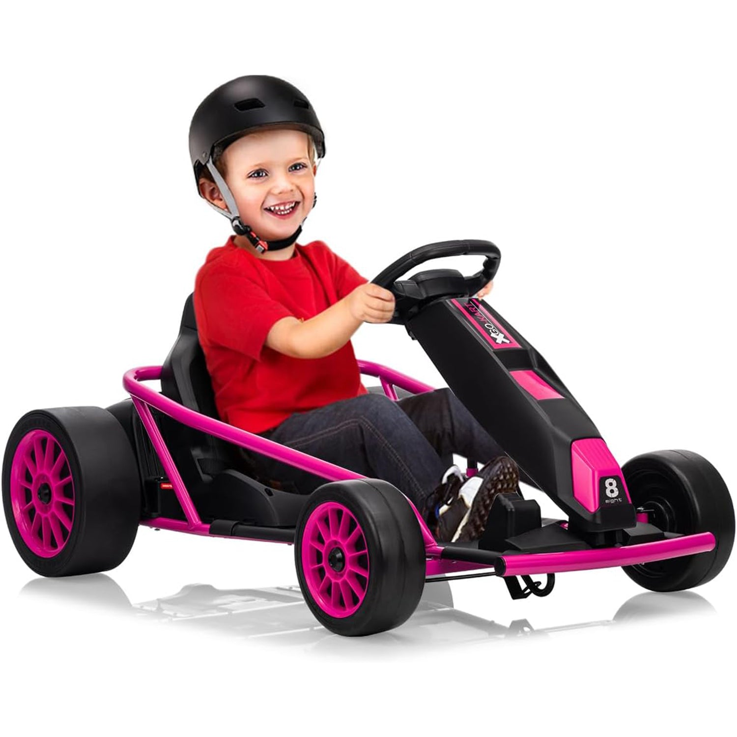 Garvee 24V 9Ah Kids Ride On Go Kart Toy,High Speed 8.1MPH Drifting Car with 2x300W Motors,14.3" XL Seat,Full Metal Frame,Music,Power Display,Max Load 155Lbs Racing for Kids 8-12 Years - Rose