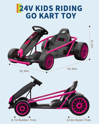Garvee 24V 9Ah Kids Ride On Go Kart Toy,High Speed 8.1MPH Drifting Car with 2x300W Motors,14.3" XL Seat,Full Metal Frame,Music,Power Display,Max Load 155Lbs Racing for Kids 8-12 Years - Rose