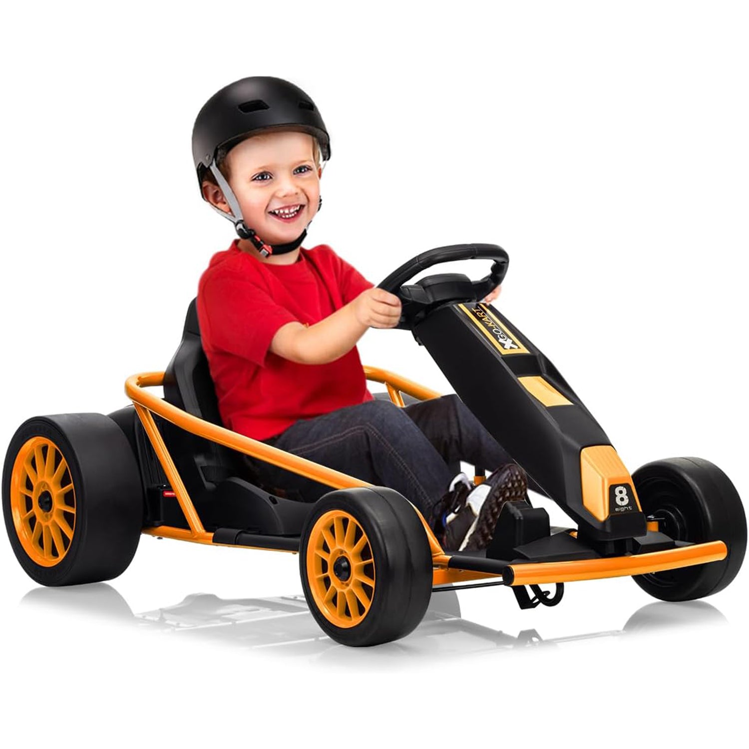 Garvee 24V 9Ah Kids Ride On Go Kart Toy,High Speed 8.1MPH Drifting Car with 2x300W Motors,14.3" XL Seat,Full Metal Frame,Music,Power Display,Max Load 155Lbs Racing for Kids 8-12 Years - Orange