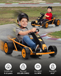 Garvee 24V 9Ah Kids Ride On Go Kart Toy,High Speed 8.1MPH Drifting Car with 2x300W Motors,14.3" XL Seat,Full Metal Frame,Music,Power Display,Max Load 155Lbs Racing for Kids 8-12 Years - Orange