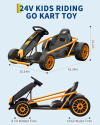 Garvee 24V 9Ah Kids Ride On Go Kart Toy,High Speed 8.1MPH Drifting Car with 2x300W Motors,14.3" XL Seat,Full Metal Frame,Music,Power Display,Max Load 155Lbs Racing for Kids 8-12 Years - Orange