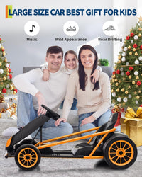 Garvee 24V 9Ah Kids Ride On Go Kart Toy,High Speed 8.1MPH Drifting Car with 2x300W Motors,14.3" XL Seat,Full Metal Frame,Music,Power Display,Max Load 155Lbs Racing for Kids 8-12 Years - Orange