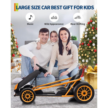 Garvee 24V 9Ah Kids Ride On Go Kart Toy,High Speed 8.1MPH Drifting Car with 2x300W Motors,14.3" XL Seat,Full Metal Frame,Music,Power Display,Max Load 155Lbs Racing for Kids 8-12 Years - Orange