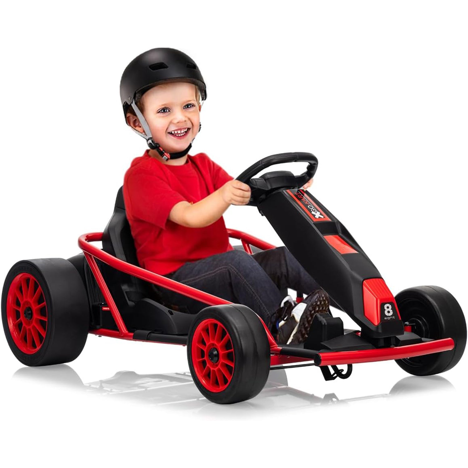 Garvee 24V 9Ah Kids Ride On Go Kart Toy,High Speed 8.1MPH Drifting Car with 2x300W Motors,14.3" XL Seat,Full Metal Frame,Music,Power Display,Max Load 155Lbs Racing for Kids 8-12 Years - Red