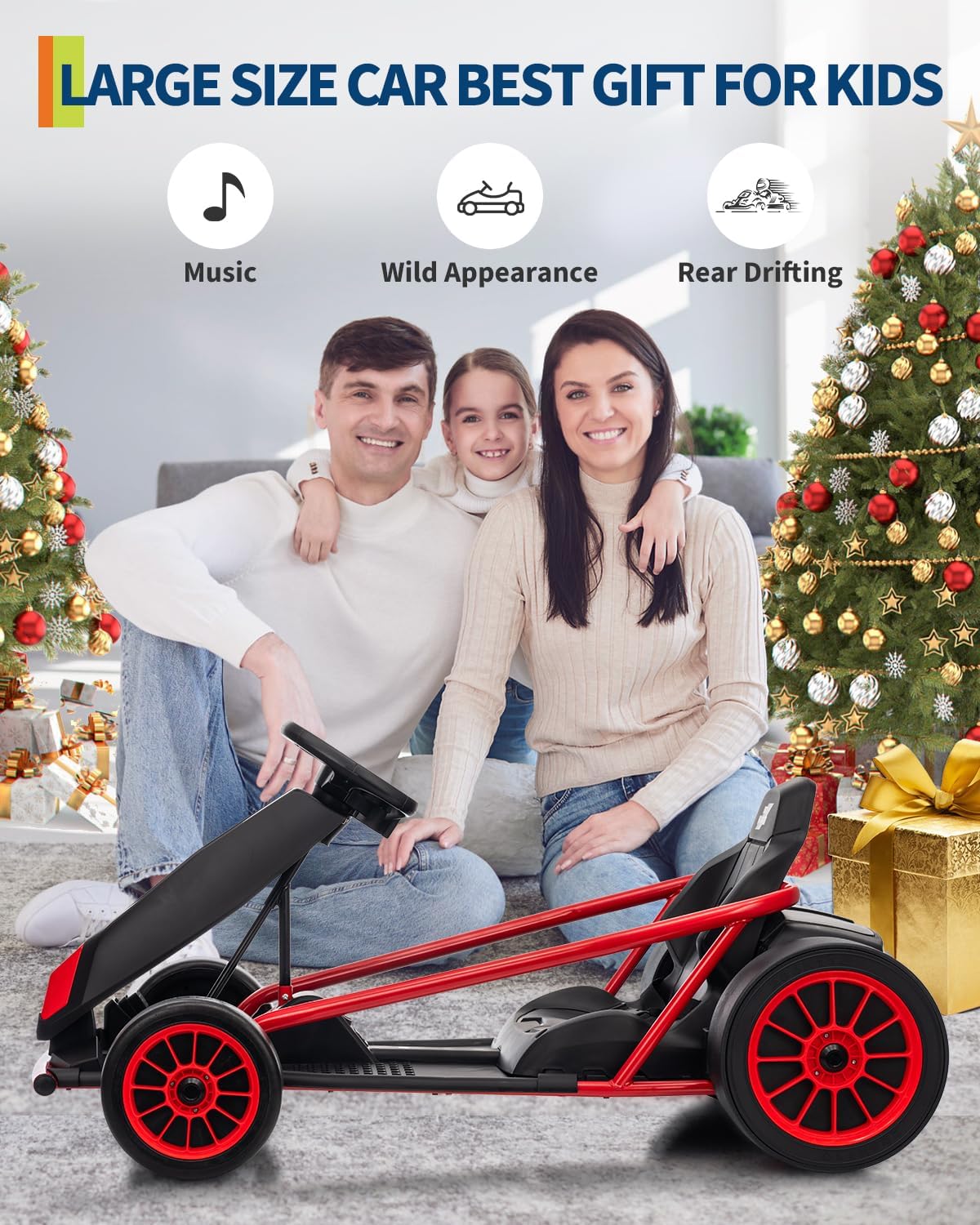 Garvee 24V 9Ah Kids Ride On Go Kart Toy,High Speed 8.1MPH Drifting Car with 2x300W Motors,14.3" XL Seat,Full Metal Frame,Music,Power Display,Max Load 155Lbs Racing for Kids 8-12 Years - Red