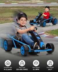 Garvee 24V 9Ah Kids Ride On Go Kart Toy,High Speed 8.1MPH Drifting Car with 2x300W Motors,14.3" XL Seat,Full Metal Frame,Music,Power Display,Max Load 155Lbs Racing for Kids 8-12 Years - Blue